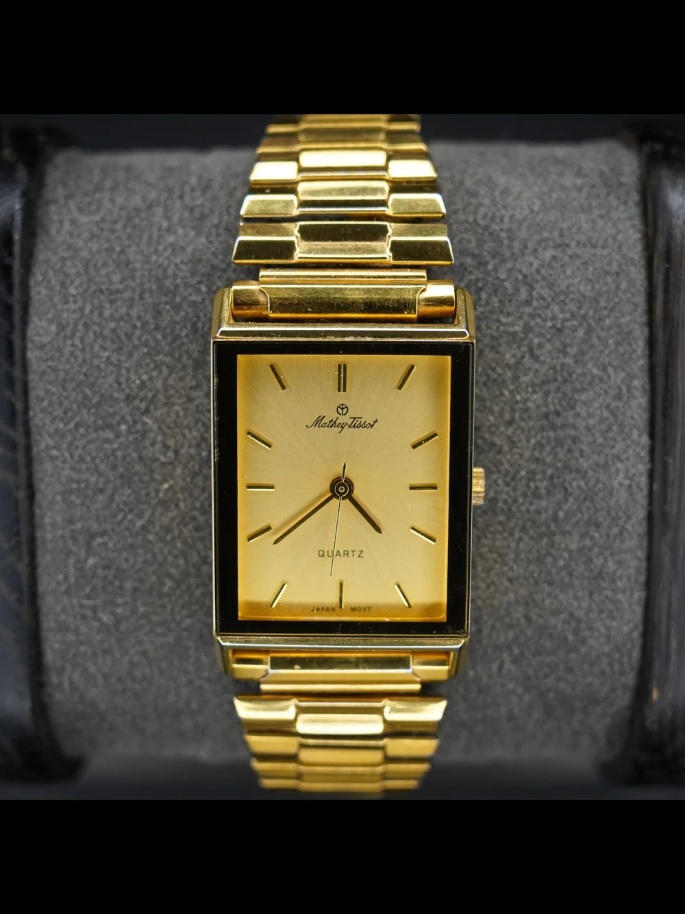 Vintage Mathey-Tissot Men's Quartz Watch Gold Tone Tank Dial Japan Movt